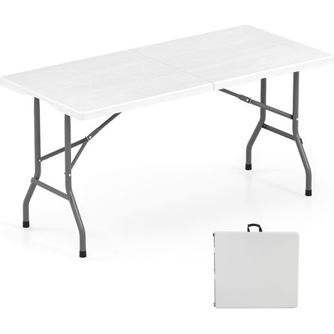 Table de pique-nique pliante 5 pieds avec plateau HDPE grain de bois et patins antidérapants - blanc (1/5)