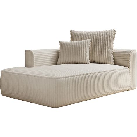 Vente-Unique – Méridienne gauche en velours côtelé beige – Confort équilibré – Coussins additionnels – Fabrication européenne – 180 cm x 115 cm (1/5)