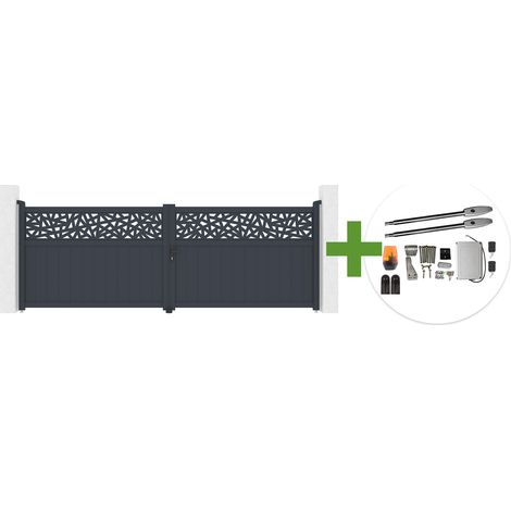 Portail battant 4m DOLOMITE RUIVO H.140cm aluminium gris + Motorisation de portail battant TANKER B250