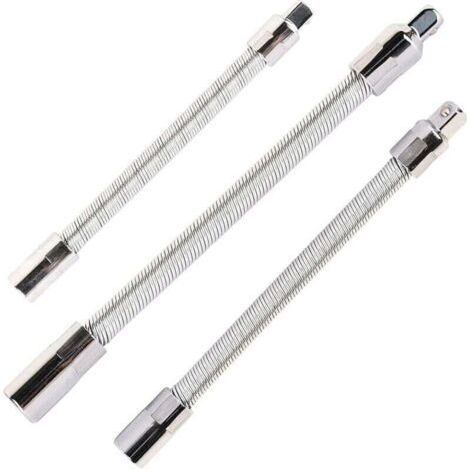 Set di 3 prolunghe flessibili in acciaio inox, colore argento, da 1/4", 3/8", 1/2"
