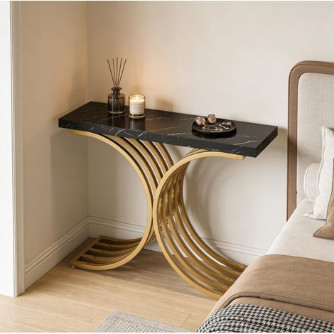 Tavolo consolle in finto marmo nero e metallo oro 100 cm (1/5)