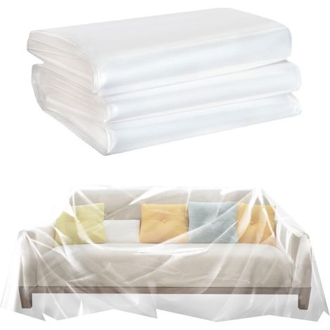 Lot de 2 housses de canapé transparentes en plastique imperméable, résistant à l'usure et à la poussière (200 cm x (1/5)