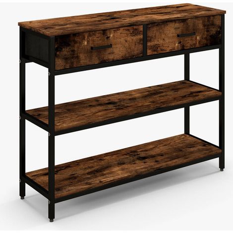 Console d'entrée avec rangement, 2 tiroirs en tissu pliants, étagère 2 niveaux, style industriel marron rustique (1/5)