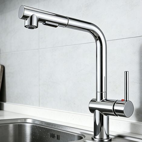 AICA Messingkern Wasserhahn Küche L-förmig Ausziehbar 2 Strahlarten Hochbogen Küchenarmatur Chrom