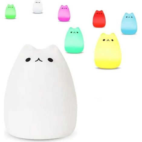 [Niedliches LED-Licht] [Niedliche Katze] [Steuerung per Fingertipp] [USB-wiederaufladbares Katzen-Nachtlicht, 7 Farben, Silikon-ABS, tragbar, 210 g, weiße und gelbe LED-Lampe] (1/5)