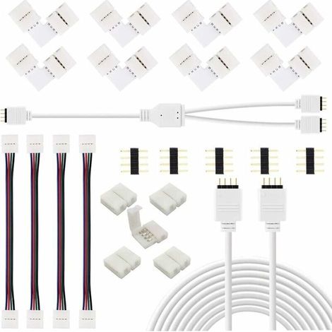 Kit d'accessoires de connecteur de bande LED pour bandes LED RVB 5050 à 4 broches, connecteur de bande LED, distributeur de bande LED, extension de bande LED, connecteur d'angle de bande LED, clips de