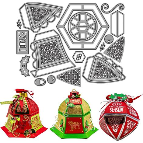 Christmas Ball, Christmas Bell, Christmas Pendants, Cutting Stencils, Metal Embossing Stencils, 3D Christmas Ball for DIY, Candy Box, Cookie Box (1/5)