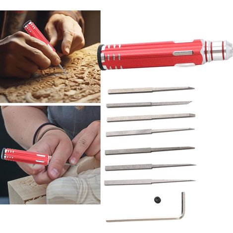 Gravierstichel aus Wolframkarbid mit 7 Klingen (0,1 bis 2,0 mm) und rutschfestem Griff – Komplettes 9-teiliges Set (1/5)