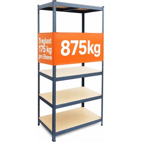 Relaxdays Schwerlastregal, HBT: 180x90x40 cm, Traglast 875 kg, 5 MDF-Ebenen, Lagerregal Keller, zum Stecken, anthrazit (1/5)