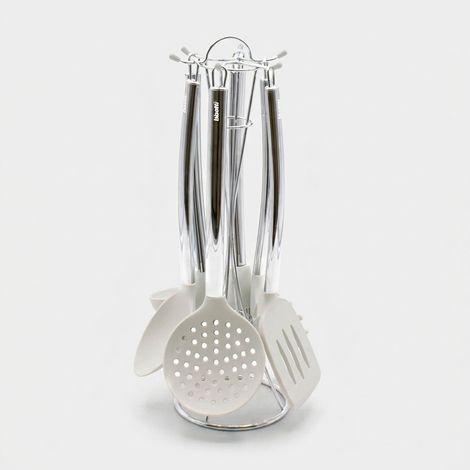 Set aus 6 Küchenutensilien aus Silikon mit Metallhalterung Stonewhite (1/5)