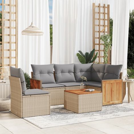 vidaXL Set Divano da Giardino 6 pz con Cuscini Beige in Polyrattan (1/3)