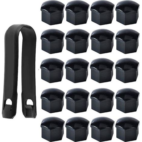 Lot de 20 Capuchons d'écrou de Roue 17mm, Cache-écrous de Boulon de Roue, Noir (1/5)
