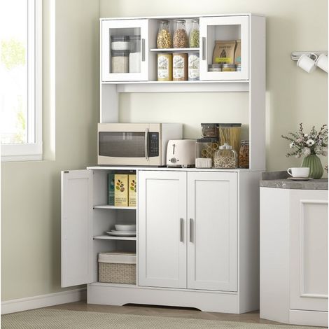 Mobile da cucina alto bianco 108 x 35 x 180 cm, ante in vetro, ripiani regolabili HAVRYA (1/5)