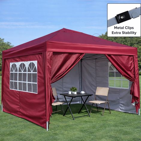 Pliant 3x3 m, imperméable, robuste et résistant à l'hiver, avec 4 parois latérales et 4 sacs de sable, protection UV 50+, pliable, idéal pour jardin, fête et camping, cadre en acier (Bordeaux)