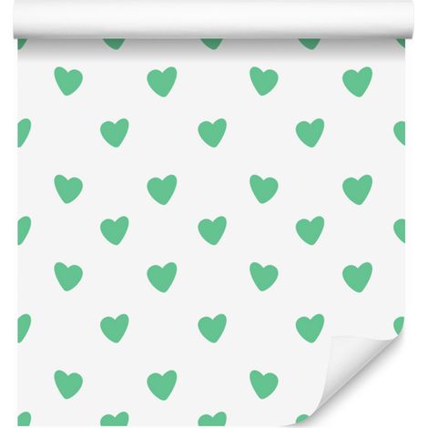 Papier peint Cœur Blanc, Menthe et Vert 50x1000 cm (1/5)