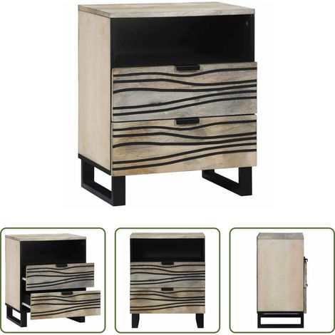 vidaXL Nachttisch mit Schublade - Nachttisch Weiß und Schwarz 50 x 33 x 62 cm Massivholz Akazie (1/5)