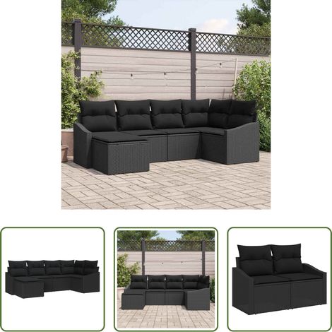 vidaXL Mobilier extérieur - Ensemble de Canapés avec coussin 6 pcs Noir polyrotin (1/5)
