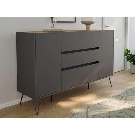 Sideboard Yako XL 155cm 3 SoftClose 2 Türen Grafit/Eiche Top