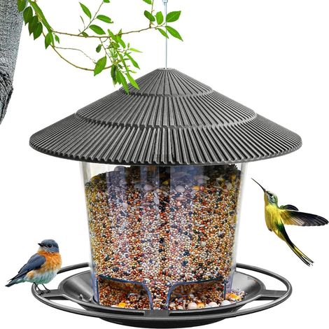 Mangeoire Oiseaux Exterieur,Suspendre Mangeoires pour Oiseaux Sauvages,gris,Cabane Oiseaux Exterieur,Distributeur Graines Oiseaux Exterieur (1/5)