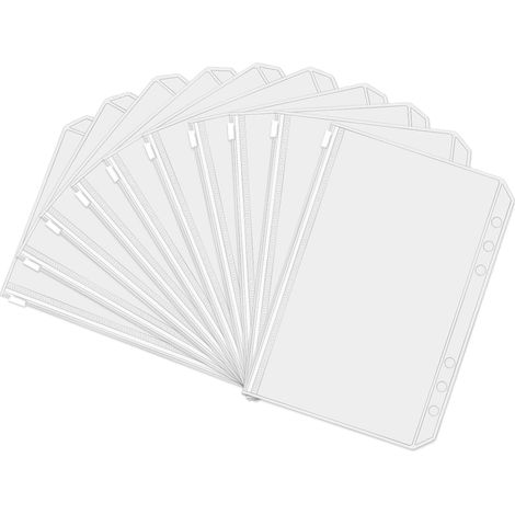 10 pochettes de classeur A5, pochettes à 6 trous, pochettes transparentes en PVC, chemises zippées, pochettes à feuilles mobiles pour carnet A5, planificateur (1/5)