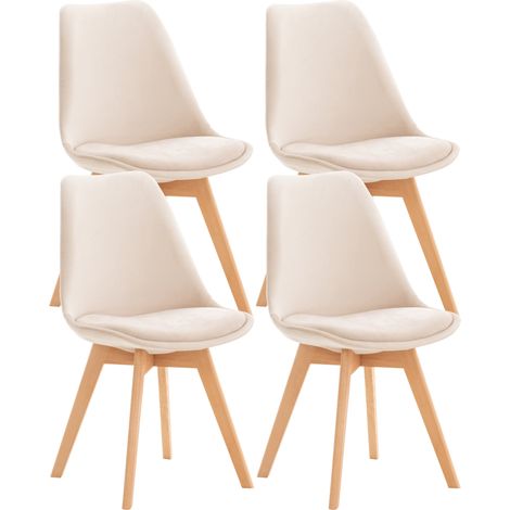 Décoshop26 – Lot de 4 chaises scandinaves en velours beige – Pieds en bois de hêtre – Hauteur 83 cm – Largeur 49 cm – Hauteur d'assise 46 cm – CDS10379