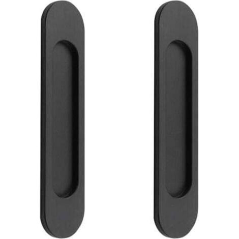 2 poignées de porte coulissantes ovales auto-adhésives en alliage d'aluminium noir mat sans perforation pour portes coulissantes, fenêtres d'armoires Longueur 148cm