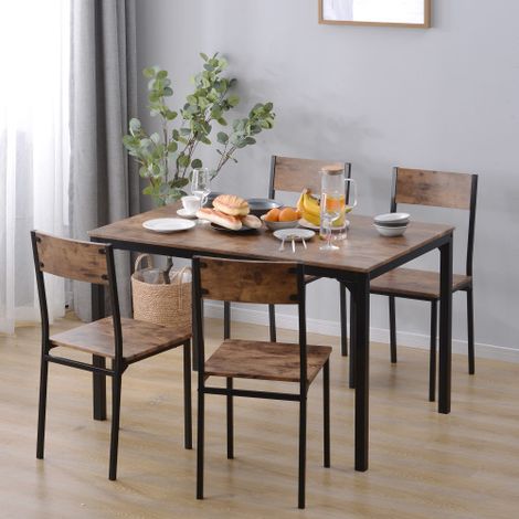 Ensemble table à manger 4 chaises 1 table marron terrasse salon salle à manger (1/5)