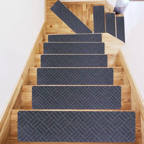 Lot de 5 marches d'escalier antidérapantes - en forme de diamant en gris pour les enfants, les personnes âgées, les animaux de compagnie, pour monter les escaliers
