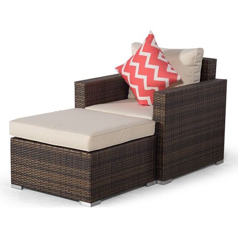 Giardino Sydney Rattan Armchair Ottoman Lounge Chair Set - Brown (1/5)