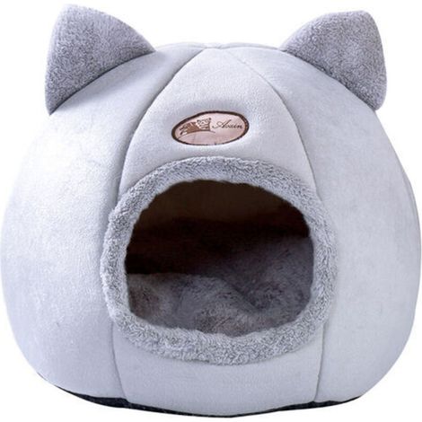 1 pièce Lit pour Chat, Lit Doux pour Chat, Nid de Chat,Lit pour Animaux De Compagnie Chats Et Chiots Sac Couchage Confortable et Chaud(M32cm en diametre pour moins de 3.5kg,gris)