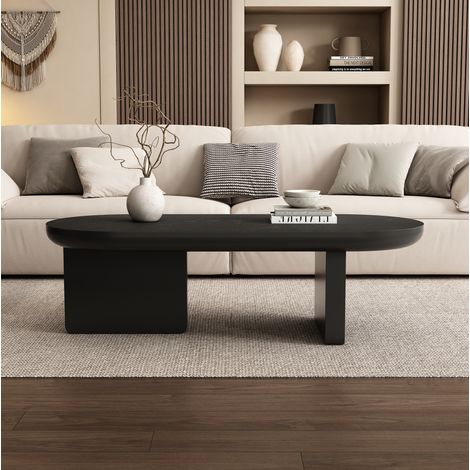 Ovale schwarze Couchtisch aus MDF 119,7 x 49,8 x 35,5 cm OKMYHOME (1/5)