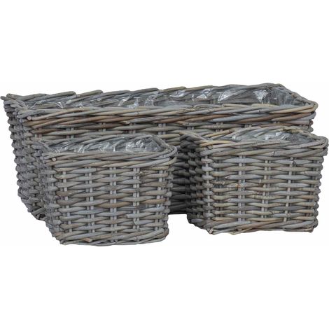Cestino da Vaso con archiviazione 3 pcs Grigio Rattan Kubu vidaXL