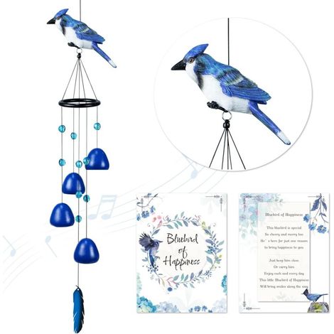 Vogel-Windspiele für draußen, Geschenke mit Stellerschen Häher-Motiv, Blaumeisen-Motiv, Hängende Dekoration für Garten, Terrasse, Hinterhof (1/5)