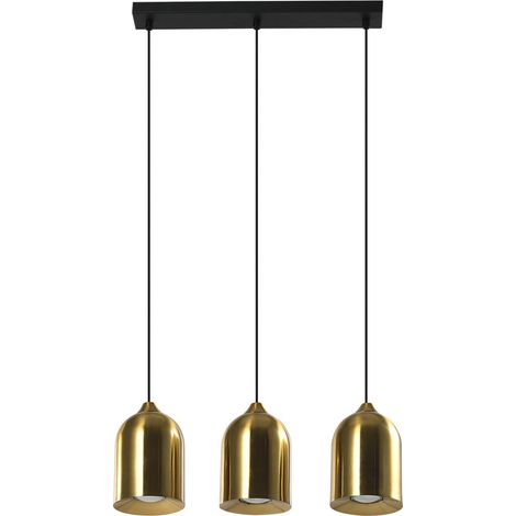 Lampada sospesa nera 46cm, 3 paralumi oro GU10 Nilo (1/4)