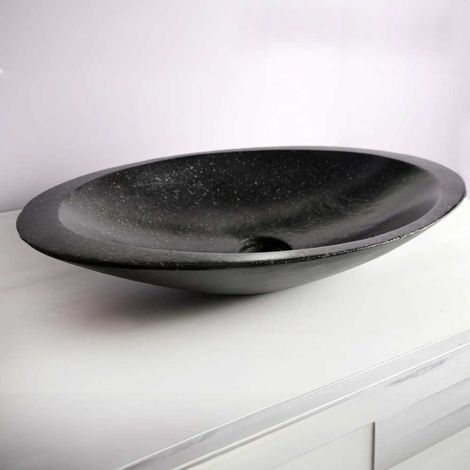 Vasque à poser ovale noire en Terrazzo pour salle de bain moderne (1/5)