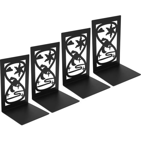 Lot de 4 Serre-livres Métal Rangement Ordonné Ajustable Bords Lisses Design Innovant Décoratif Maison École Sablier (1/5)