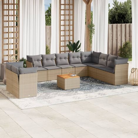 Set de sofás de jardín 11pzas con cojines ratán sintético beige vidaXL (1/3)