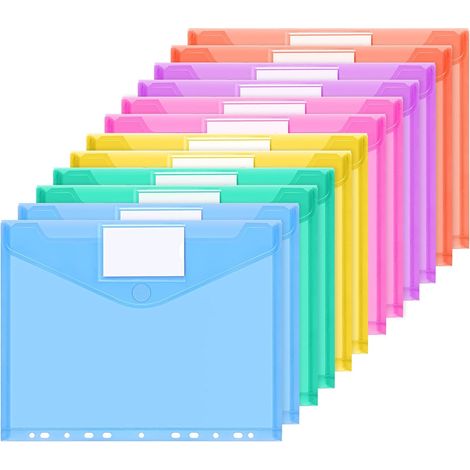 Lot de 12 Pochettes A4, 6 Couleurs - Pochettes Imperméables A4 avec 11 Trouss et Poche à Étiquette - Organisateur de Documents pour Bureau, École et Maison (1/5)