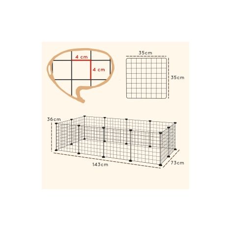 Enclos d'éveil pour petits animaux en grille métallique, parc flexible noir 106x73x36cm (1/5)