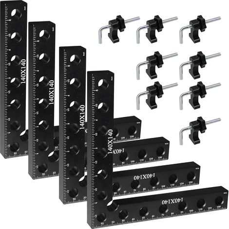 Set de 4 Serre Joint Angle 90° en Aluminium, Équerre Menuisier Précis pour Assemblage à Angle Droit, Outillage Bois pour Cadres, Bricolage et Charpente - Noir (1/5)