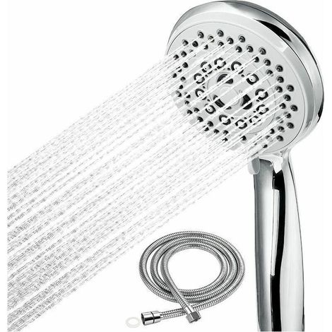 Pommeau Douche Tuyau de Douche, Douchette Pommeau Douche Anti Calcaire Accessoires Universels 5 Modes Haute Pression Economie d'eau, ABS+Acier Inoxy Douche Salle de Bain, (1/4)