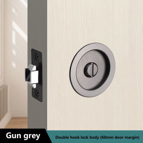 (Gris anthracite) Verrou de porte coulissante circulaire, verrou de porte encastré pour salle de bain, verrou de porte suspendu invisible à poche latérale, verrou de porte pour portes de chambre (1/5)
