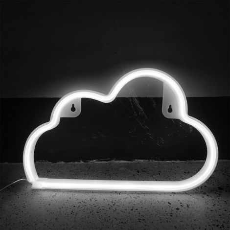 Néon Nuage - Lampe Décorative Murale et sur Table - Lumière Chaude LED - Alimentation Batterie AA ou USB - Dimensions 300 x 190 x 25 mm - 1 Pièce (1/2)