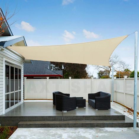 Voile d'ombrage triangulaire imperméable 5 x 5 x 5 m, protection UV, pour terrasse et jardin, kaki clair (1/5)