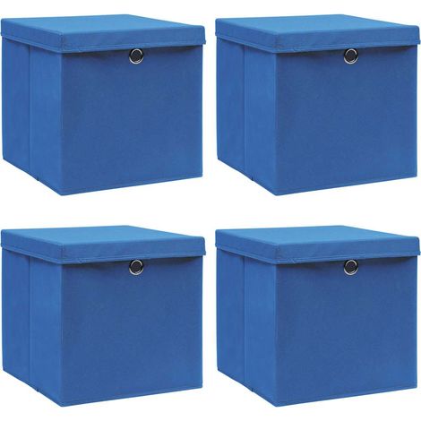 vidaXL Cajas de almacenaje con tapas 4 uds tela azul 32x32x32 cm (1/4)
