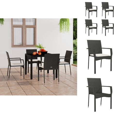 Gartenstühle - Living Gartenstühle mit Kissen 4 Stk. Poly Rattan Schwarz (1/5)