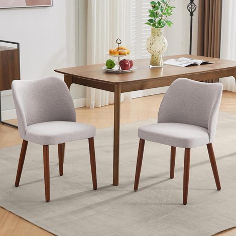 Lot de 6 Chaises de salle à manger aspect cuir avec forme ergonomique,Pieds en Bois, design moderne,Gris (1/5)