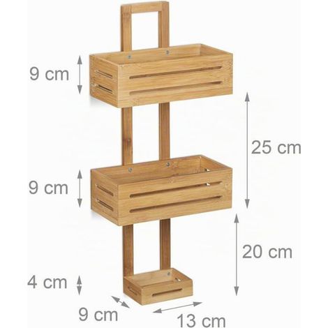 Serviteur de douche en bambou H x l x P: 65 x 28 x 15,5 cm 3 étages compartiments panier corbeille à suspendre étagère murale en (1/4)