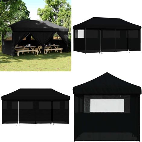 Tente de réception pliable escamotable 4 parois latérales noir - Tente De Réception - Abri Extérieur - Gazebo - Structure Extérieure - Événement En Plein Air - Home & Living (1/5)