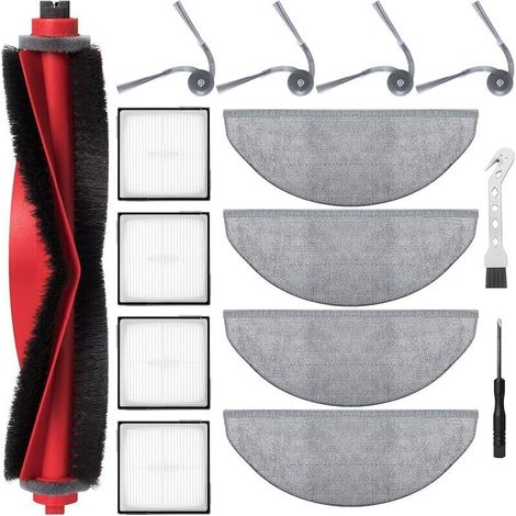 Accessoires Set pour Roborock Q10 X5 / Q10 X5 + Aspirateur robot, pièces de rechange contiennent 1 pinceau principal, 4 filtres HEPA, 4, 4 brosses latérales, 1 tournevis, 1 pinceau (1/5)
